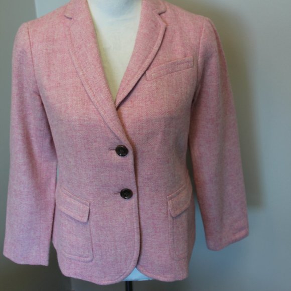 Talbots Pink Shetland Herringbone Wool Blend Two Button Blazer, SZ 4P - Picture 2 of 12
